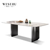 意式轻奢进口不锈钢餐桌现代简约家用长方形金属复合岩板餐桌椅
