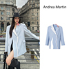 Andrea Martin设计师女士上衣外套蓝色不规则波浪开衩拼接西装