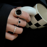 韩版S925银个性花朵戒指女复古时尚气质宝石开口指环锡箔食指戒潮