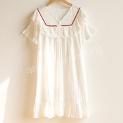 夏季最V领中长款裙子纯棉纱布日系甜美可爱睡裙宽松薄款