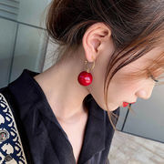 大珍珠耳环女925银针，红色气质高级感百搭c型耳圈耳坠潮耳饰