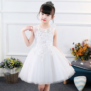 韩版公主裙女蓬蓬婚纱中大童装六一幼儿园演出服白色儿童礼服裙