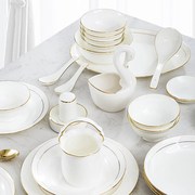 碗碟套装家用骨瓷餐具 创意简约金边轻奢碗盘组合 景德镇欧式陶瓷