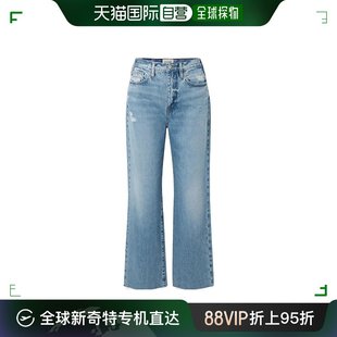 香港直邮Frame Denim 女士徽标仿旧高腰阔腿牛仔裤