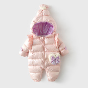 婴儿连体衣2023冬装，女宝宝棉服新生儿衣服手塞棉，加厚保暖外出爬服