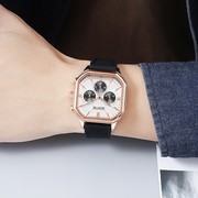 男时尚士皮带气质三眼多功能，潮流手表大表盘，个性方形石英国产腕表