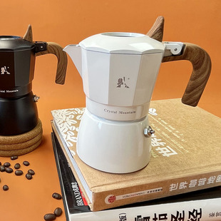 水晶山双阀摩卡壶家用煮咖啡壶意式浓缩萃取壶咖啡机摩卡咖啡壶