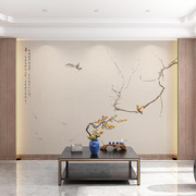 新中式国画花鸟水墨鱼壁纸，客厅沙发电视背景墙壁画装饰墙纸墙布
