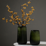美式现代磨刻玻璃花瓶客厅餐厅富贵竹高档艺术绿色竖纹装饰花器