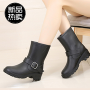 春夏韩国雨鞋黑色雨靴，时尚马丁水靴机车女士水鞋中筒防滑胶鞋套鞋