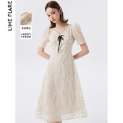 莱茵福莱尔法式白色蕾丝气质连衣裙，泡泡袖高级2023夏季公主裙
