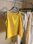 黄色圆领无袖背心衬衫，女夏季纯色棉麻宽松显瘦设计感减龄上衣
