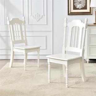 美式白色全实木餐椅乡村田园风核桃木家用餐厅椅子无辅材家具