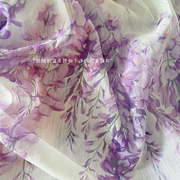 一米 春夏女装布料亮丝雪纺印花面料 紫藤花布 毕设小众印花布料