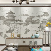 现代新中式水墨山水壁布客厅电视背景墙壁纸沙发影视壁画茶室墙布