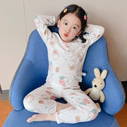 女孩可爱小兔子睡衣宝宝卡通薄款家居服男童夏季长袖长裤空调服