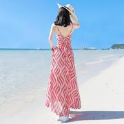 露背沙滩裙海边度假仙女雪纺吊带，连衣裙夏季泰国马尔代夫长裙