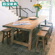 美式实木餐桌椅组合复古长方形长桌子客厅民宿风吃饭桌原木大桌