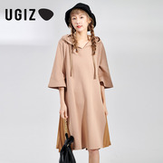 UGIZ夏季韩版女装时尚中长款五分袖连帽纯色连衣裙女UBLD915