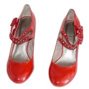 时尚搭扣牛漆皮，红色女鞋1589108