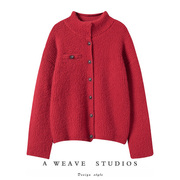 一万个！大红色100%山羊绒衫毛巾圈加厚毛衣开衫女宽松外套