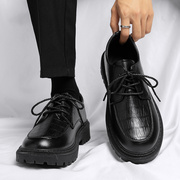 男鞋2023年英伦风休闲皮鞋男士冬季厚底商务正装黑色工作潮鞋