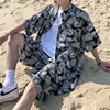 海南岛服三亚旅游沙滩服套装，免烫夏威夷风情纯棉男士休闲衬衫