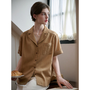 simpleretro法式复古西装领短袖衬衫，女夏宽松显白设计感开叉上衣