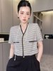 rrfashion条纹连体短裤，女2024夏季拼接假两件v领高腰连体裤