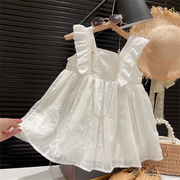 女童连衣裙夏季2023儿童装白色纱裙韩版洋气时髦背心公主裙子