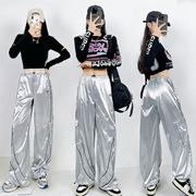 韩国女团同款亮银色裤子套装爵士舞韩舞蹈嘻哈朋克JAZZ表演街舞潮