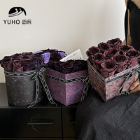 屿后七夕原创大理石梅紫酱系列，礼盒鲜花玫瑰插花方形圆形抱抱桶