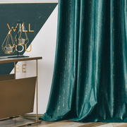 简约美式复古轻奢窗帘成品墨绿丝绒布料烫金高档大气客厅卧室遮光