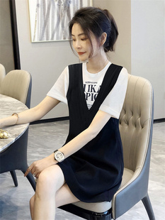 假两件短袖连衣裙，女2023韩版夏季宽松休闲a字裙显瘦减龄裙子