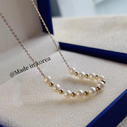 韩国纯14k金珍珠(金珍珠，)项链女淡水珍珠小众，轻奢气质高级感锁骨链潮
