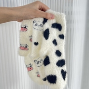 黑白牛奶袜水貂绒袜子女，春秋冬中筒袜，加厚保暖地板袜加绒睡眠袜