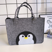 大号毛毡书袋补习包上学上班购物袋可爱企鹅卡通加厚手提包饭盒包