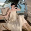 海边度假拍照衣服超仙森系仙女裙法式浪漫吊带立体花朵露背连衣裙