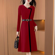 高端精致红色连衣裙子春秋，长袖气质名媛高级感奢华品牌十三行女装