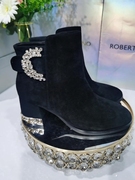 roberta诺贝达高端女鞋冬季时尚水钻饰扣粗高跟短裸靴RA88005