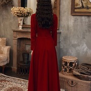 敬酒服大码2023酒红色新娘，秋季结婚晚礼服裙，平时可穿气质热