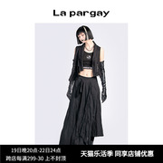 Lapargay纳帕佳春季女装黑色上衣个性时尚休闲短款无袖马甲潮