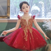 儿童表演服装大合唱演出服小学生元旦诗歌朗诵红色蓬蓬公主裙礼服
