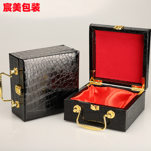 高端黑色鳄鱼纹皮带盒方形皮具包装盒中纤板翻盖配饰盒子