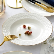纯白金边骨瓷盘子组合家用8寸菜盘深盘平盘方盘，套装唐山陶瓷餐具