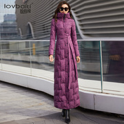 紫色连帽羽绒服女冬2023年高领，保暖气质长，过膝到脚踝外套386
