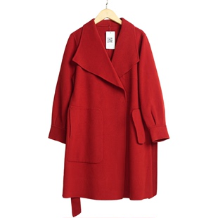 dy家品牌女装高端洋气，气质秋冬大红色羊毛大衣-8011