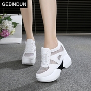 GEBINDU12cm高跟网纱白色甜美厚底运动单鞋内增高时尚百搭休闲