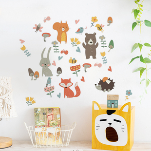 个性创意墙贴森林动物聚会卧室儿童房幼儿园布置背景装饰墙贴纸
