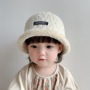 女童帽子秋冬款韩版洋气女孩，卷边毛绒帽冬天女，宝宝针织毛线渔夫帽